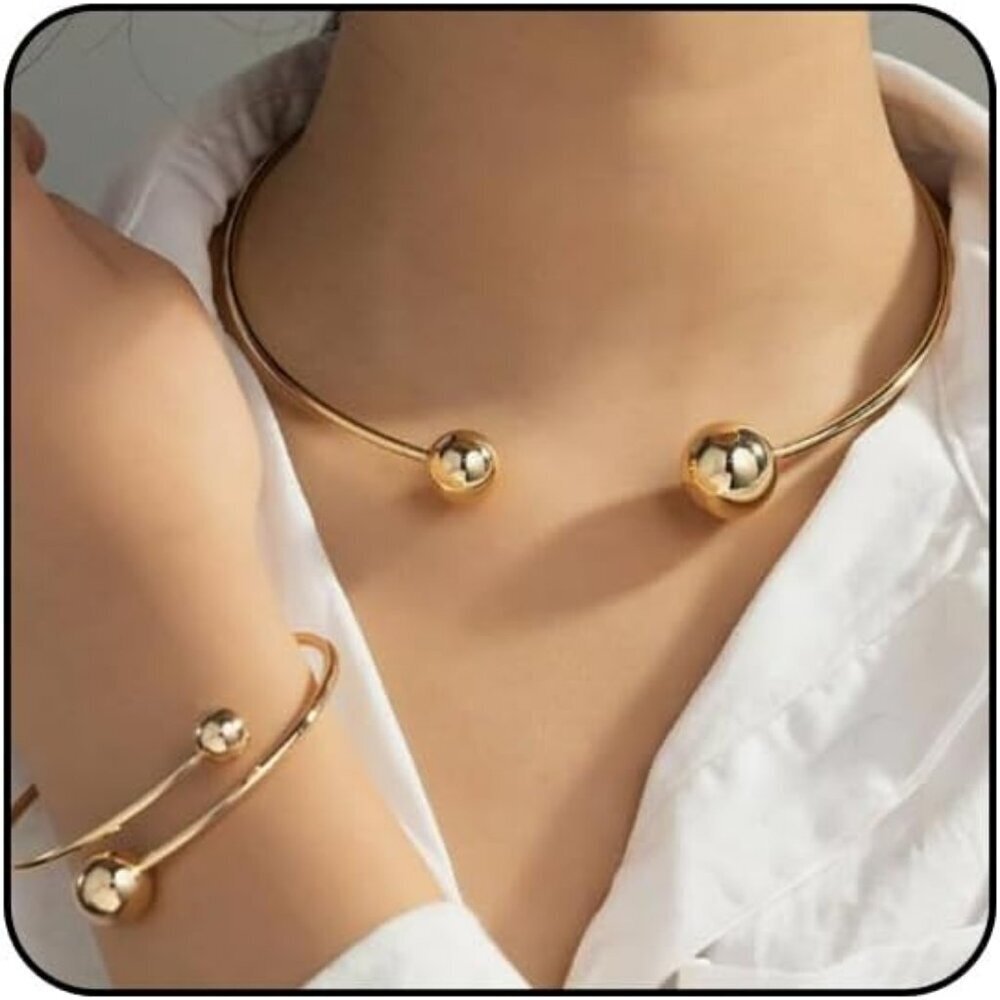 Women Gold Style 3 Trendy Silver Choker Open Round Collar Choker Metal Necklace